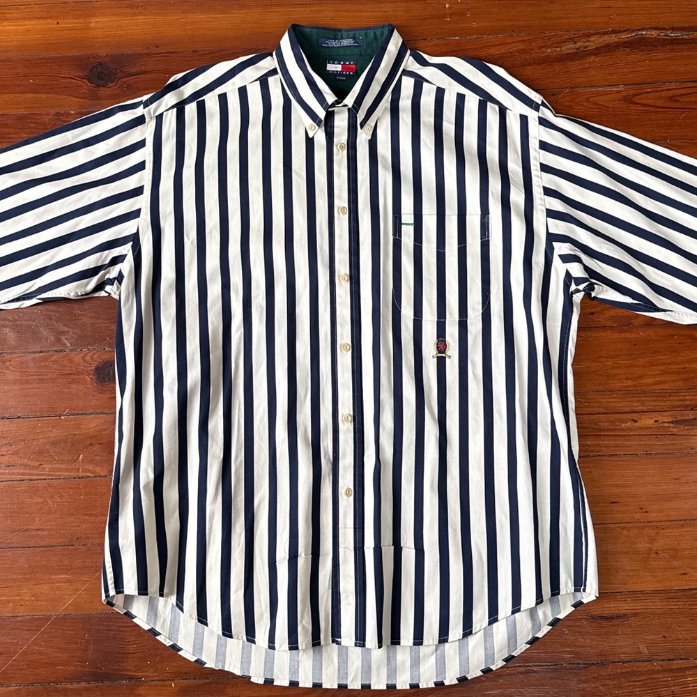 Tommy Hilfiger Navy and White Striped Shirt